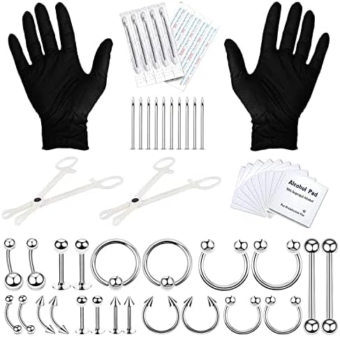 Miniatura 2 de BodyJ4You - Juego de 36 piezas PRO para piercings corporales - nariz, septum, oreja, cartílago, labio, ombligo, trago, ceja - acero quirúrgico 14G