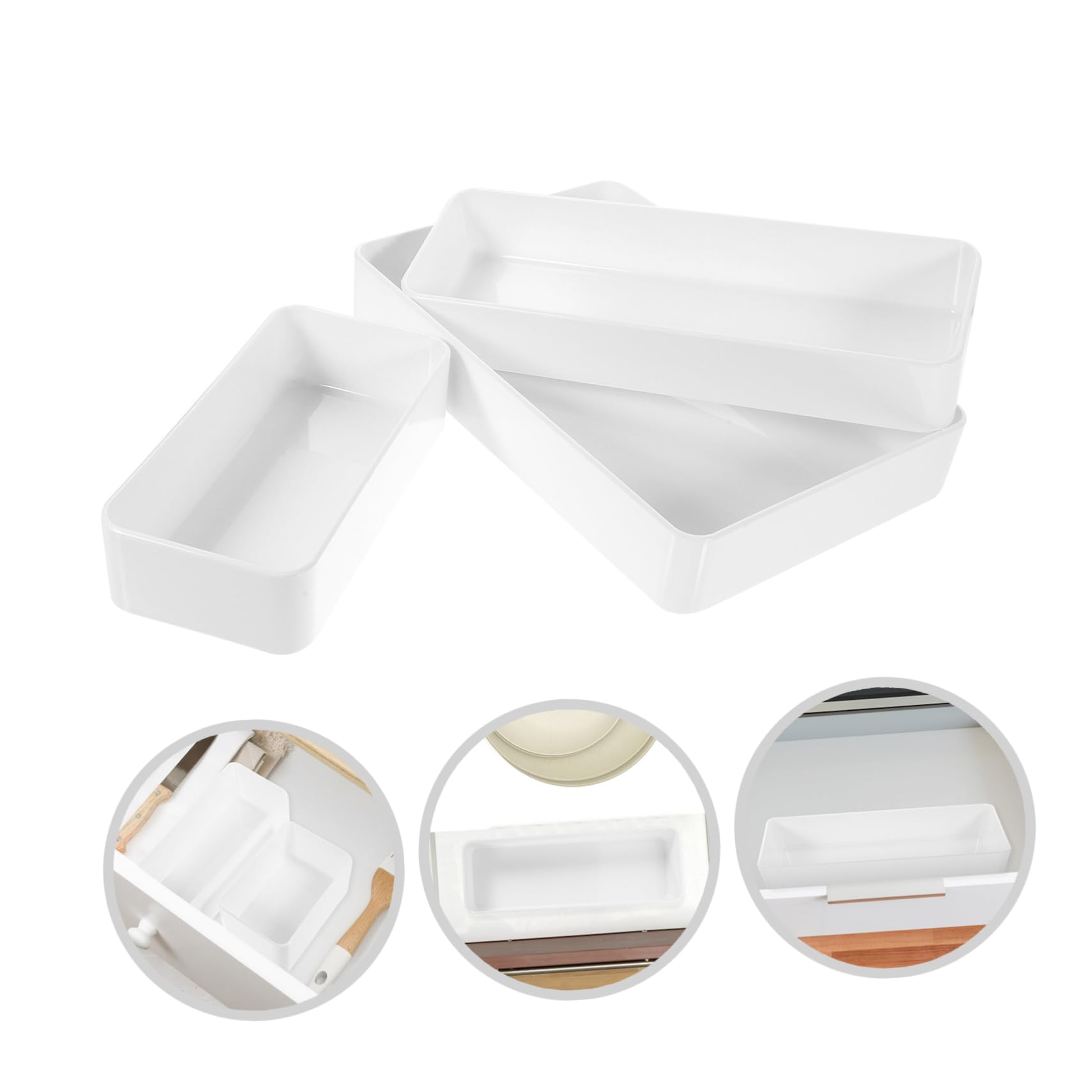 Caja de Almacenamiento para Cajones de Escritorio, 3 Piezas Pet Blanco | Diseño Simple de Esquinas Redondeadas, Fácil de Limpiar, Uso Versátil, para Cocina y Oficina