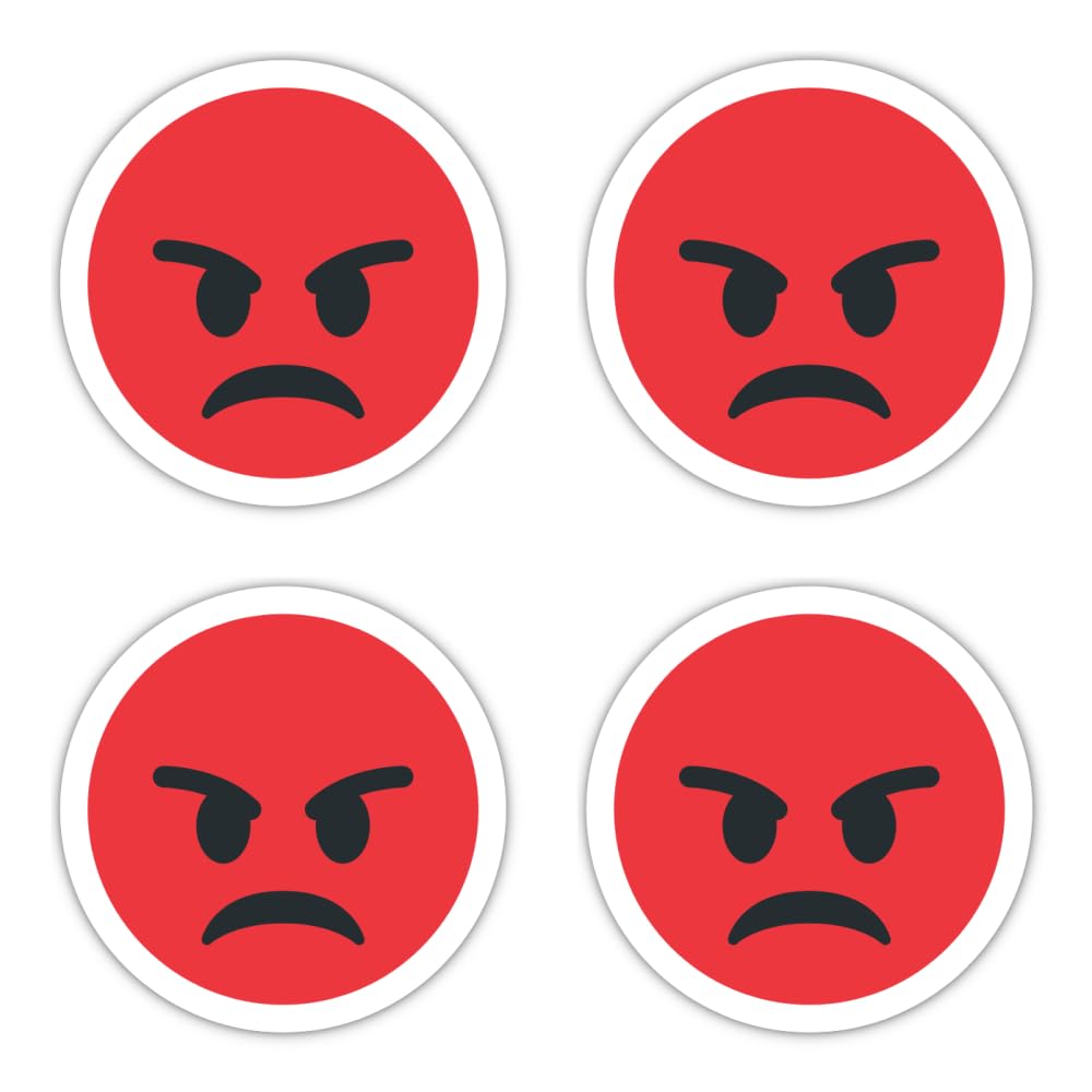 Havati Vibe Sticker. 4 X Large Red Angry Emoji Face Stickers 75Mm Round