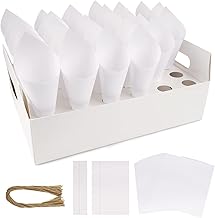 BOFUNX 50pcs Conos de Cartulinas de Papel+1pcs Caja Soporte con Asa Artículos Recuerdos para Confeti Petalos Caramelos Arroz Flores para Decoración Boda Fiesta Ceremonia Bautismo