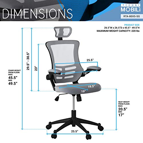 Modern High Back Mesh Executive Chair With Headrest And Flip Up Arms. Color: Silver Grey #TOP2