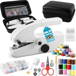Handnähmaschine, Mini Nähmaschine Elektrisch, Tragbare Nähmaschine mit Aufbewahrungsbox, Nähzubehör, 2 Modi, Ideal für Anfänger & Schnelle Reparaturen an Kleidung und Stoffen (Weiß)