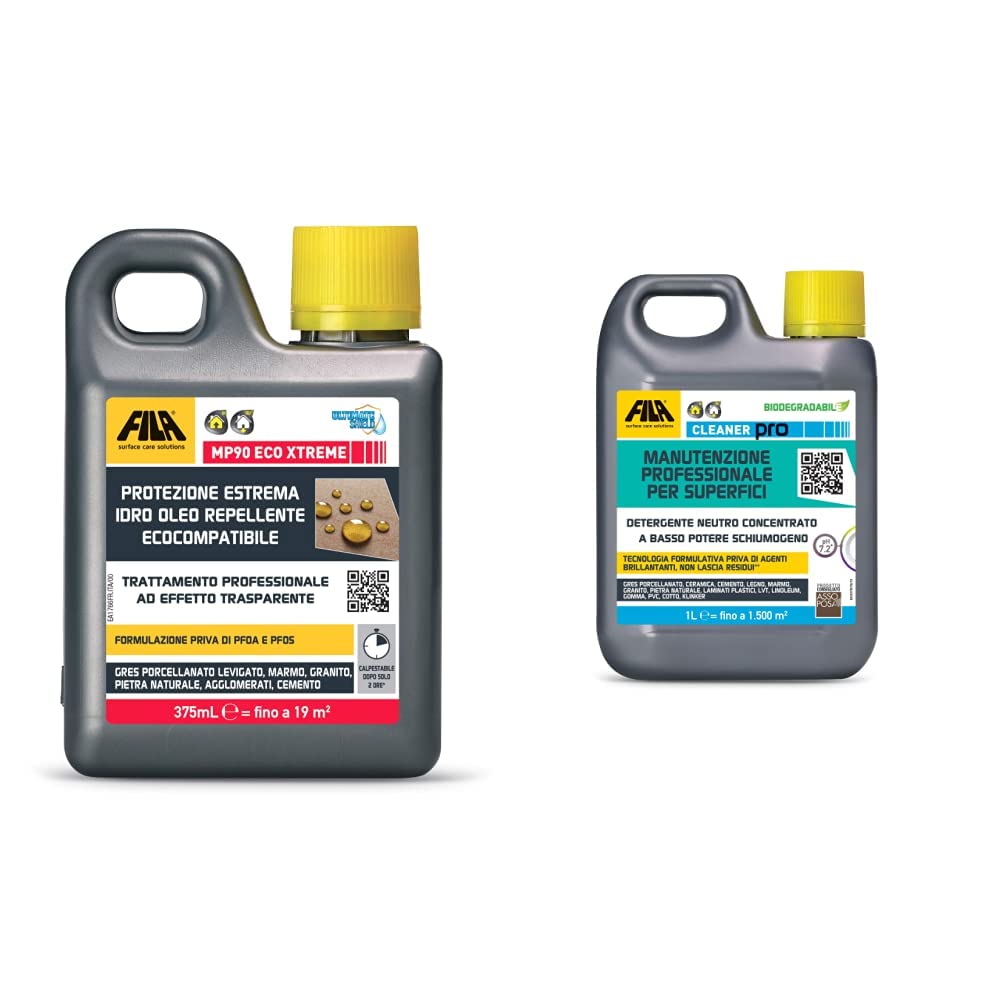 MP90 ECO XTREME, Protezione Estrema Idro Oleo Repellente Ecocompatibile, 375ml & Fila Cleaner, Detergente per Pavimenti, La confezione puo' variare