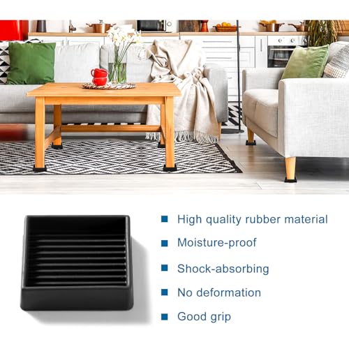 VooGenzek 4 PCS 2/5.1cm Square Non Slip Furniture Pads, Bed Stoppers Rubber Furniture Feet, Furniture Coasters for Hardwood Floors, for Bed Cabinet Sofa Chair Table Piano, Black - Image 4