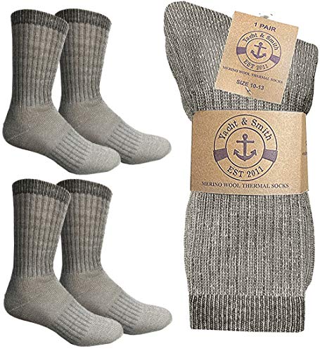 Yacht & Smith 4 Pairs Merino Wool Thermal Boot Socks for Hiking, Trail, Hunting, Winter, Size 9-11