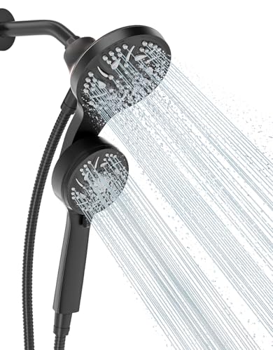 Cobbe High Pressure 3-Way Shower Head Combo, Hand Held Shower & Rain Shower Separately or Together, Dual 2 in 1 Showerhead with Stainless Steel Hose - Black