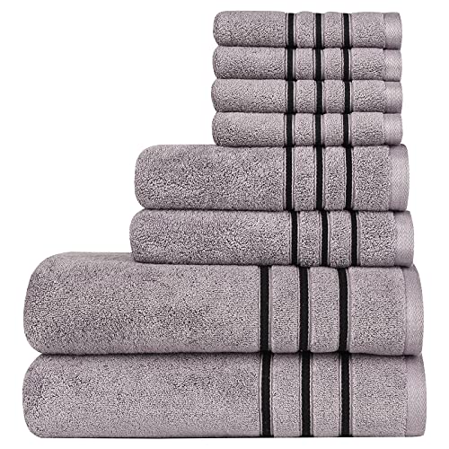 DIAOJIA Bath Towels Soft Cotton Set - 8,Turkish 100% Cotton Premium & Luxury Towels Bathroom Sets Soft and Fluffy 2 Bath Towel 70 x 140 CM 2 Hand Towel 33x74 CM & 4 Washcloth 33x33 CM (Gray)