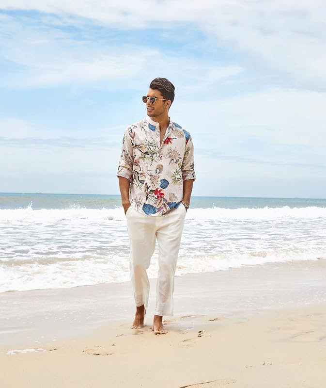 Image of Bellstone Men's Cotton Blend Solid Regular Fit Full Sleeve Short Kurta | Men's Trendy Short Kurta | Stylish Casual Lightweight Summer Kurta for Daily and Occasion Use