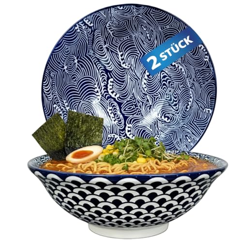 Urban Lifestyle bol ramen 2 pièces Ø 20,5 cm grand bol porcelaine style japonais empilable 1000 ml bol soupe bol nouilles pour ramen pho salade muesli SEIGAIHA