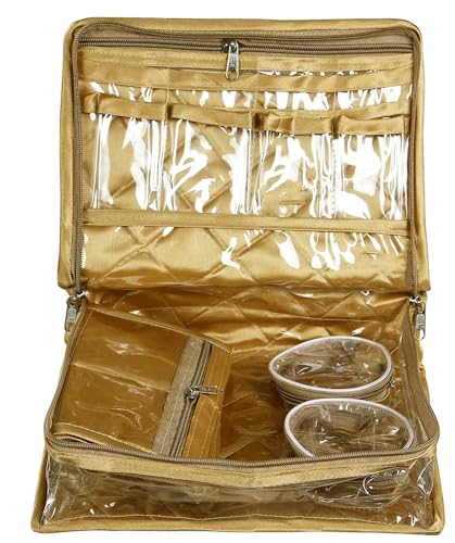 atorakushon Satin Golden 1 Piece Make-Up Pouch Vanity Box Travelling Jewellery Bridal Kit Necklace Pouches For Women And Girls