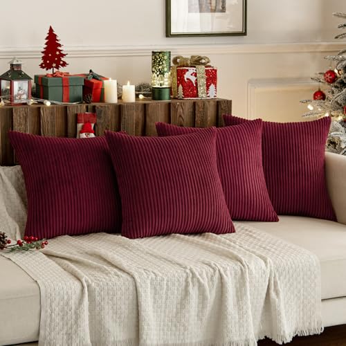 Image of MIULEE Soft Corduroy Decorative Throw Pillow Covers Burgundy 18x18