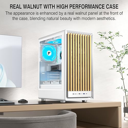 Image of FOIFKIN M1 PC Case - Walnut Front pane Pre-Installed 4 PWM ARGB Fan, ATX Mid-Tower Computer case, Gaming PC Case, 240MM RAD Support, Type-C, FOIFKIN (White Walnut)