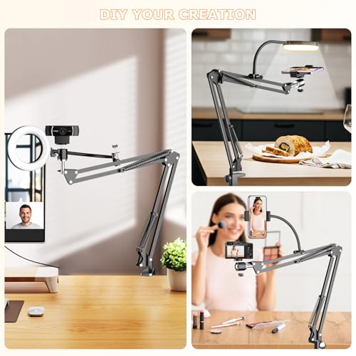 Trépied de bureau pour webcam Logitech et smartphone avec éclairage intégré