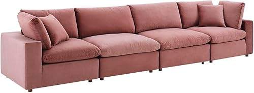 Modway Commix Sofá de 4 plazas de terciopelo de alto rendimiento relleno de plumón, rosa polvoriento disponible en Yaxa Peru