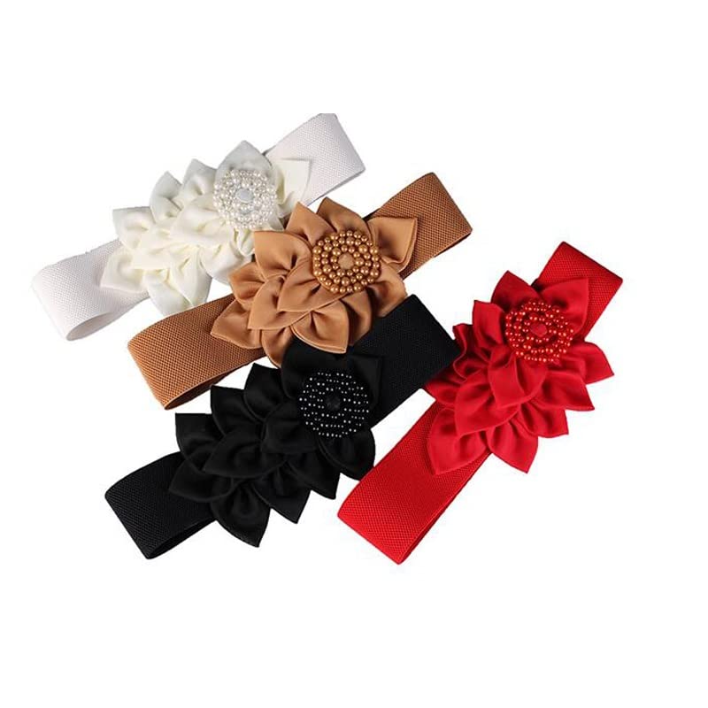 Beaded Elastic Flower Cummerbunds Female Dress Corsets Waistband Belts Bow Decoration Wide Belt2