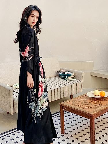 EORUBE-Kimono-Robes-for-Women-Long-Charmeuse-Satin-Floral-Printed-Silky-Robe-Sleepwear-Wedding-Bachelorette-Party-Gradient-Black