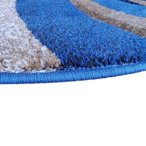 Masada Masada Rugs 8'X8' Round Modern Sculpted Area Rug In Blue - Design Sculpture 258 #TOP4