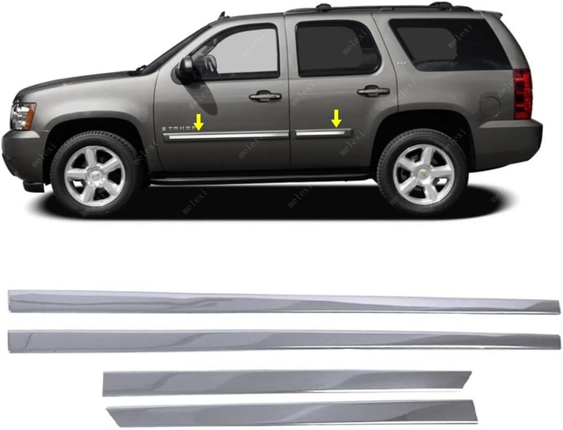 MELEXI Chrome Side Door MOLDING 4 Door 4 PCS S.Steel Compatible with Chevrolet Tahoe 2007 to 2014