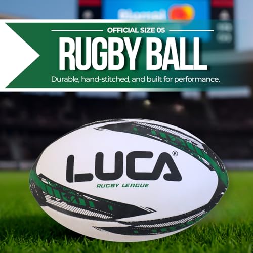 Image of LUCA Rugby Ball Sizes 3, 4 & 5 Hand Stitched Super Grip 3-Ply Construction | Synthetic Leather, Training & Matches, Professional Durable Youth Adults Ball, Waterproof Surface for College & Club Practice