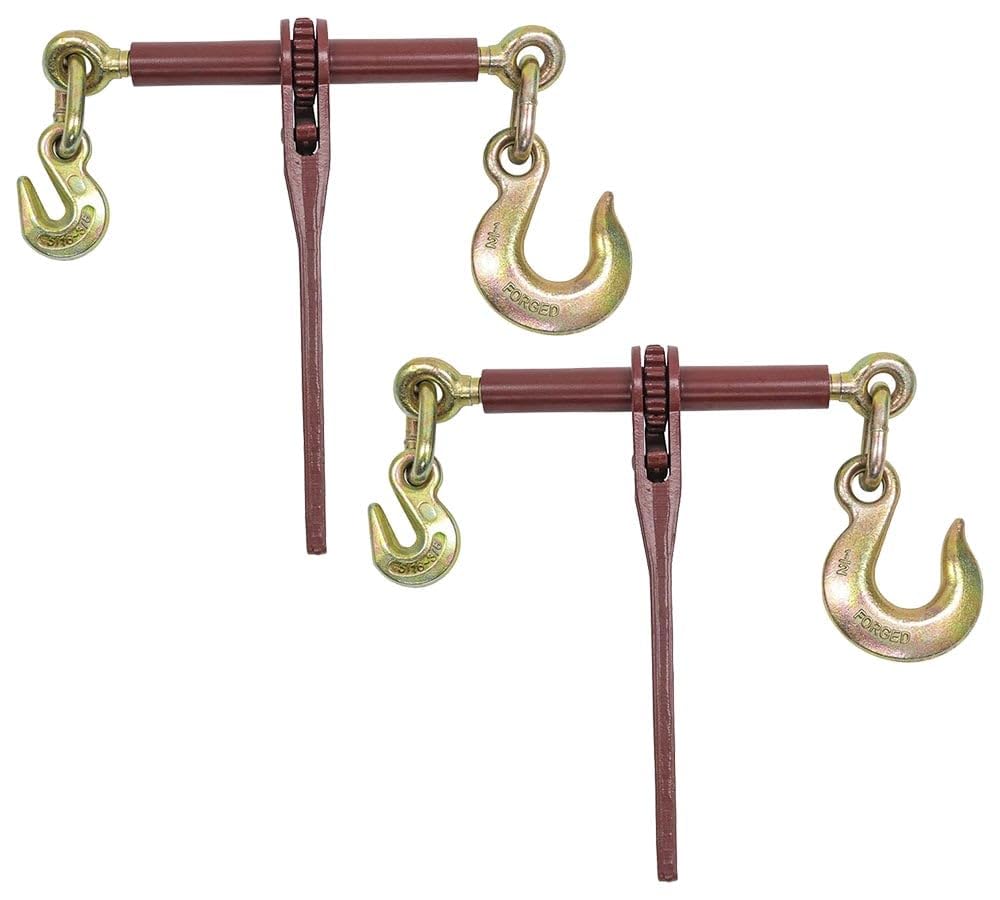 Mytee Products 5/16" - 3/8 Heavy Duty Ratchet Lever Load Chain Binder w/Grab Hook one Side, 1/2" Slip Hook on Other 6,600 Lbs Working Load Limit (2 Pack)