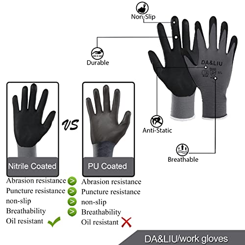 Da&Liu Safety Work Gloves For Men&Women,4 Pairs Nylon Touchscreen Work Gloves With Grip Nitrile Coated,Micro-Foam Gloves For Working, Gardening,Mechanic,Warehouse,Construction(X-Large) #TOP3
