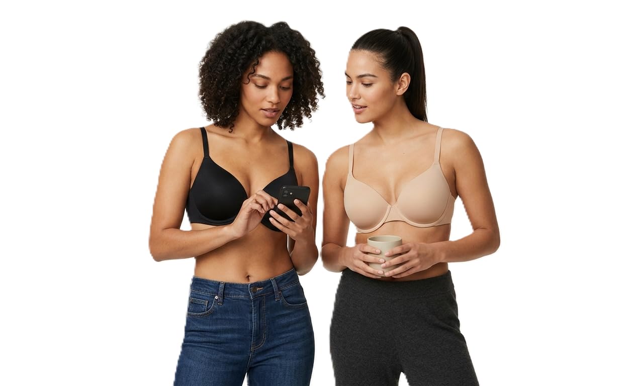 Women UltraPure Padded Seamless Wirefree Bra Black and Beige-image-44