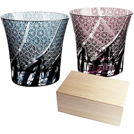 Amazon 切子グラス ペアセット 桐箱入り ぺアグラス おしゃれ 菊つなぎ 食洗機対応 結婚祝い プレゼント ペア ギフト セット 贈り物 酒器 タンブラー 日本酒 焼酎 コップ 金婚式 銀婚式 定年 退職祝い 引き出物 両親 誕生日 お祝い 記念品 ギフトbox インクブルー