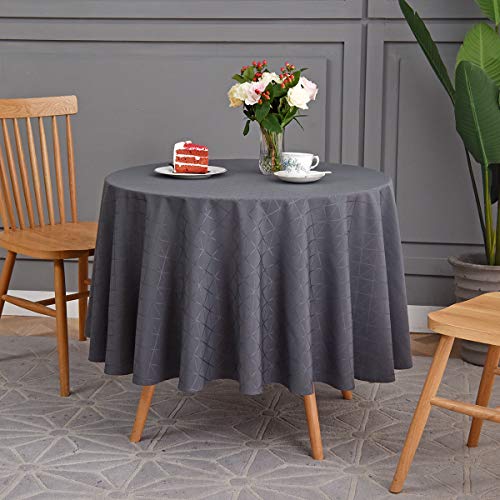 maxmill Jacquard Poly-Cotton Round Tablecloth Geometric Design Waterproof Heavy Weight Soft Table Cloth for Circular Table and Kitchen Dinning Tabletop Decoration, Charcoal, Round 90 Inch
