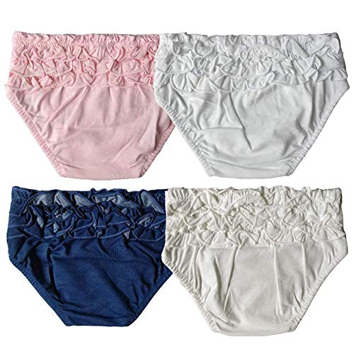 Kidds Cute Little Girls Soft Cotton Underwear Toddler Baby Panties Briefs Bloomer Shorts Diaper Cover 4pcs Package (Pink, White, Denim Blue, Off-White, 0-3M)