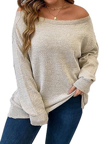 Verdusa Women's Plus Size Off The Shoulder Sweater Long Sleeve Pullover Lightweight Knit Tops