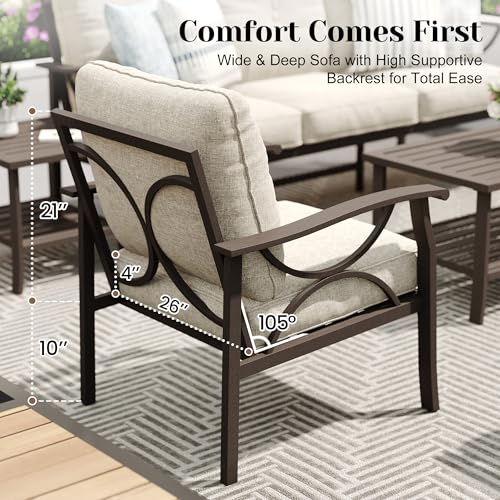 Image of FansaFurn 8-Pieces Outdoor Patio Furniture Set, Outdoor Metal Sectional Furniture with Cushions, Outdoor Conversation Seating Set with Coffee Table for Garden, Balcony, Deck, Backyard, Khaki