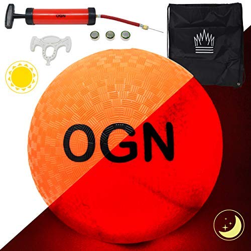 Outdoor Games Light Up Kickball with Pump and Bag - Light Up The Night with This Glow in The Dark Kickball Set for Kids (Button Activated)