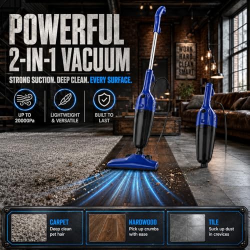 Image of FUNCCUBE Vacuum Cleaners for Home - Corded Stick Vacuum Cleaner, High Power Suction Vac for Pet Hair Carpet Hardwood Floor, Household Hand Lightweight Handheld Portable Car Vac, (Blue)