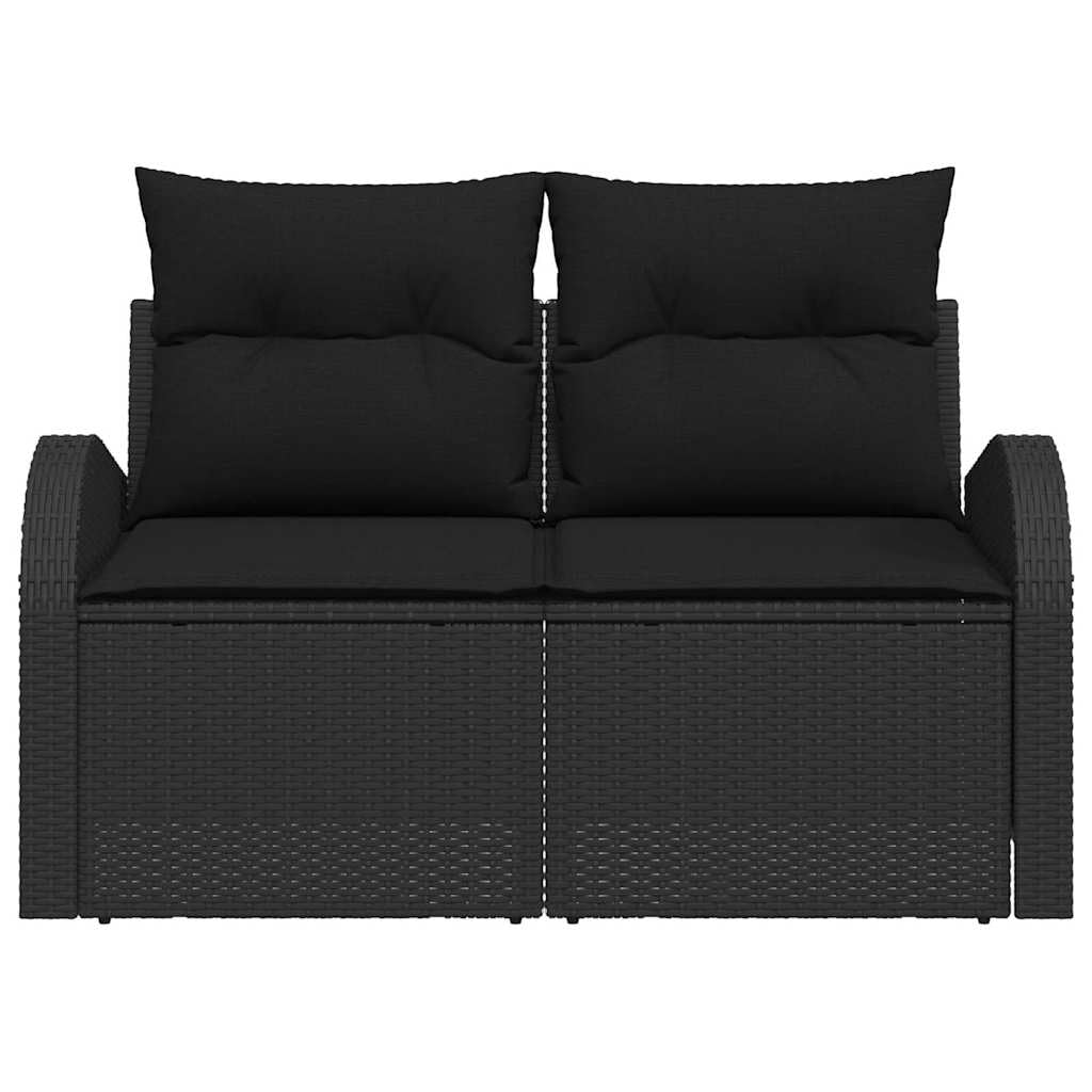 Divano da giardino nero, 124 x 62 x 69 cm, in rattan sintetico, 2 posti, per terrazza, balcone, set da giardino resistente alle intemperie