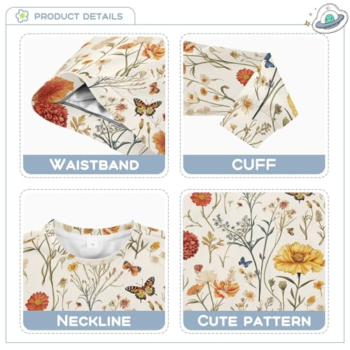JUNZAN Autumn Flowers Carnation Butterflies Beige Kids Girls Pullover Hoodie Long Sleeve Hoodies for Girls Camping 4T3