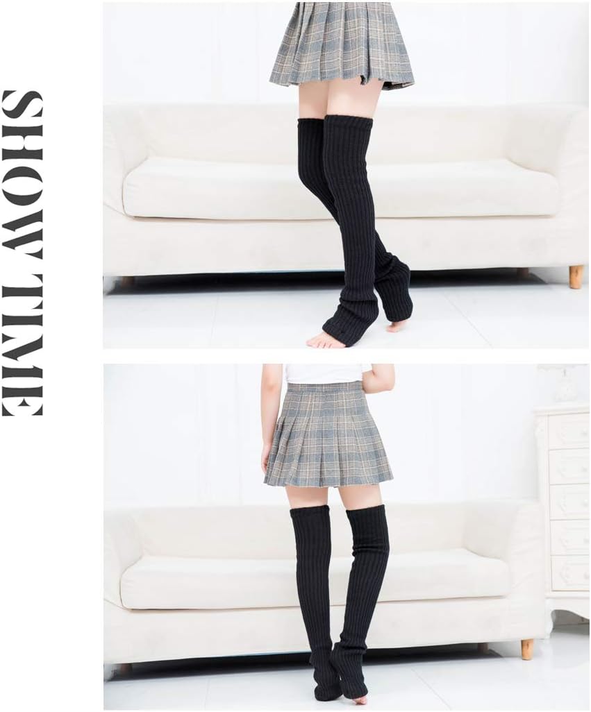 Thigh Highs Leg Warmers for Women Over Knee High Leg Warmer Crochet Long Socks ((1p) Extra long-black)