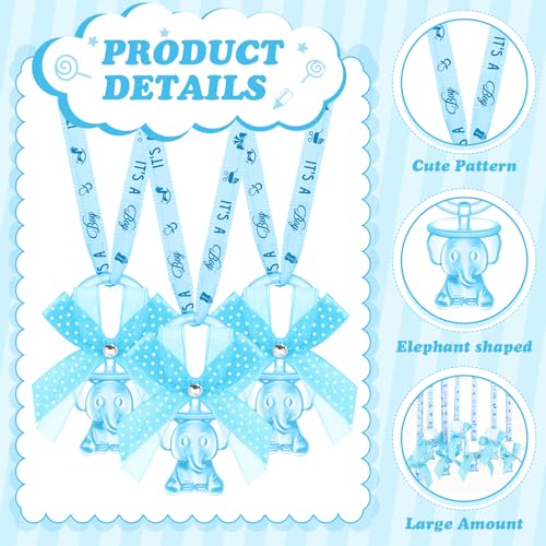 Image of Tondiamo 60 Pcs Baby Shower Pacifiers Elephant Necklace Acrylic Baby Shower Party Favors with Cute Rhinestone Bows for Gender Reveal Party Decoration Table Scatter(Blue)