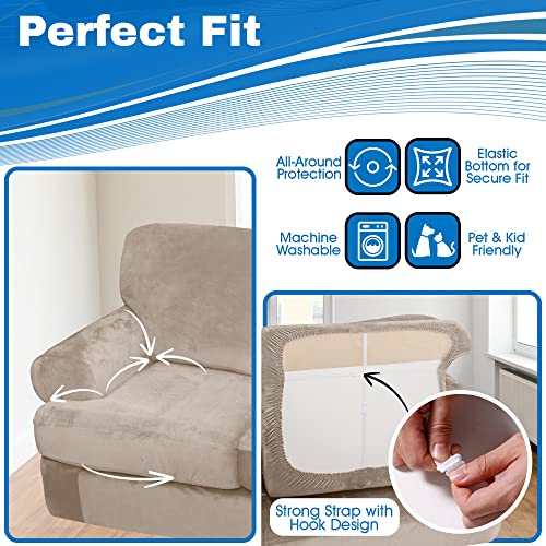 Ulticor 4-Piece T- Shape Cushion Velvet Stretch Sofa Cover For 3 Cushion Sofa, Soft Luxury Thick Velvet Sofa Cover For 3 Seat Couch, Machine Washable (Taupe, T-Shape Cushion 3 Seater Sofa Cover) #TOP3