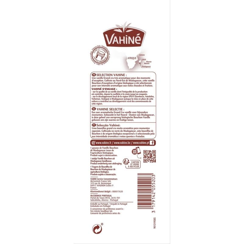 Vahiné Vanilla Grand Cru de Madagascar 3G – Intensifica tus creaciones de confitería con el exquisito aroma de vainilla de alta calidad – Opción ideal para resaltar – Lote de 3