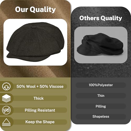 Image of KUJUHA Wool Newsboy Cap for Men Flat Irish Cabbie Ivy Gatsby Newsboy Driving Hat Hunting Cap