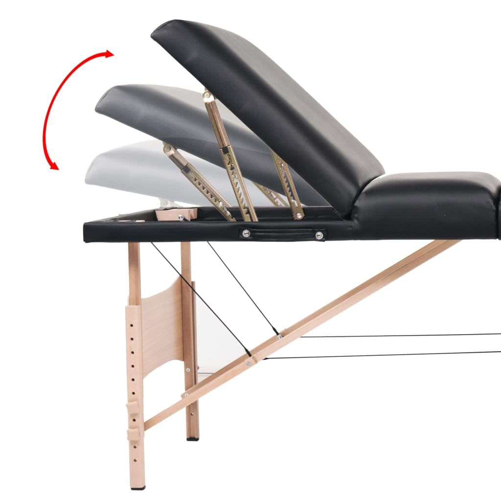 Massageliege 3-Zonen klappbar höhenverstellbar mit Hocker und Nackenrollen für Praxis Studio Spa Wellness mobile kosmetikliege Tattooliege in Schwarz