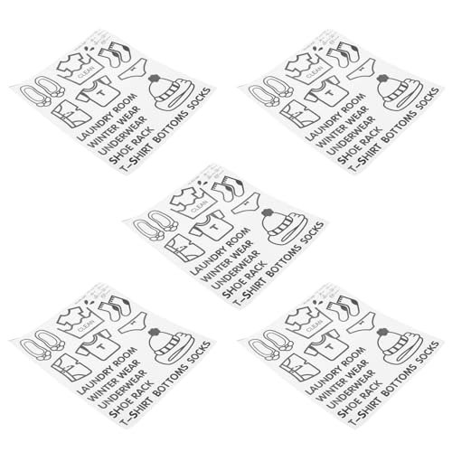 SOPOTUTU Pegatinas Adhesivas para Organizar la Ropa 5 Láminas de Etiquetas de PVC Removibles para Armarios y Habitaciones Adhesivos para Clasificar Prendas y Facilitar Almacenamiento