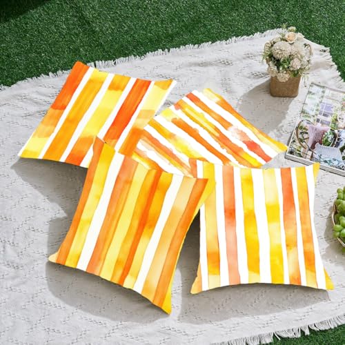 Kissenbezug 45 x 45 cm 4er Set Kissenbezug Orange Streifen Dekokissenbezug Sofakissenbezug Samt Dekorative Weich Zierkissenbezug Moderne Dekokissen Kissenhülle für Schlafzimmer, Sofa, Stuhl, Bett, g80 – Bild 5