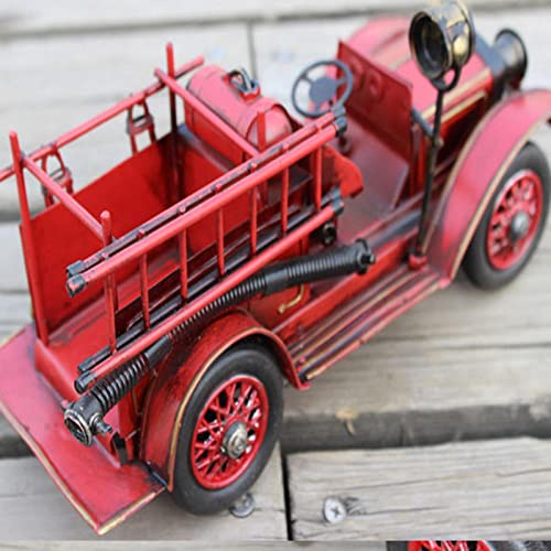 Camión de bomberos modelo europeo retro mini vintage para manualidades de mesa y adornos de madera 7