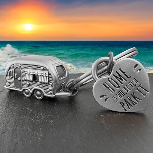 LANOLU Schlüsselanhänger Wohnwagen Geschenk, Wohnmobil Geschenk für das Camping und für Camper, 3D Anhänger- Wohnwagen Zubehör aus Metall