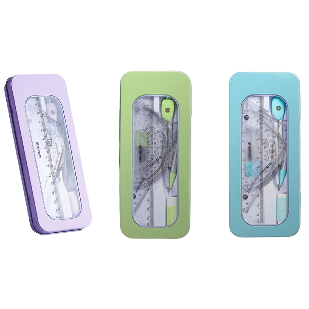 Lot de 10 kits de papeterie 7 pièces/ensemble de papeterie pour étudiants école examen étude règle triangulaire boussole gomme crayon recharge outil mathématiques violet