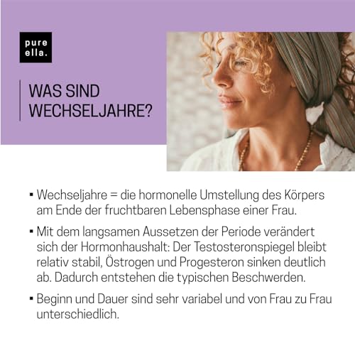 Pure Ella MENOPAUSE - Kompleks vitalnih supstanci za žene sa simptomima menopauze - Sadrži ulje noćurka, korijen batata i čestice - Prirodno, bez hormona, vegansko - 60 kapsula za menopauzu