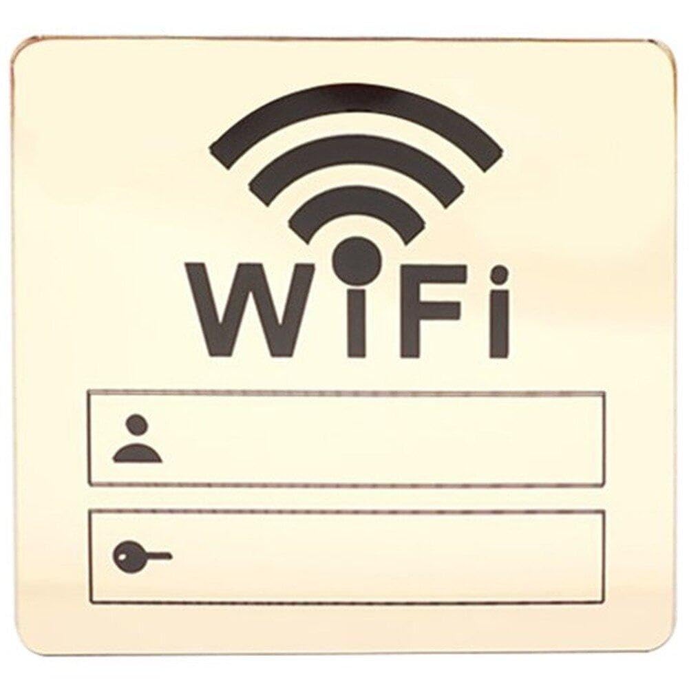 Lpitoy Gold Wifi Password Sign Sticker, 3D Acrylic Mirror Wifi Sign Wall Stickers Handwriting Account And Password Sign Decals For Cafes Bars Pubs Shop