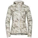 Resistente al agua Odlo Chaqueta FLI para mujer, color plata, estampado de papel, talla L