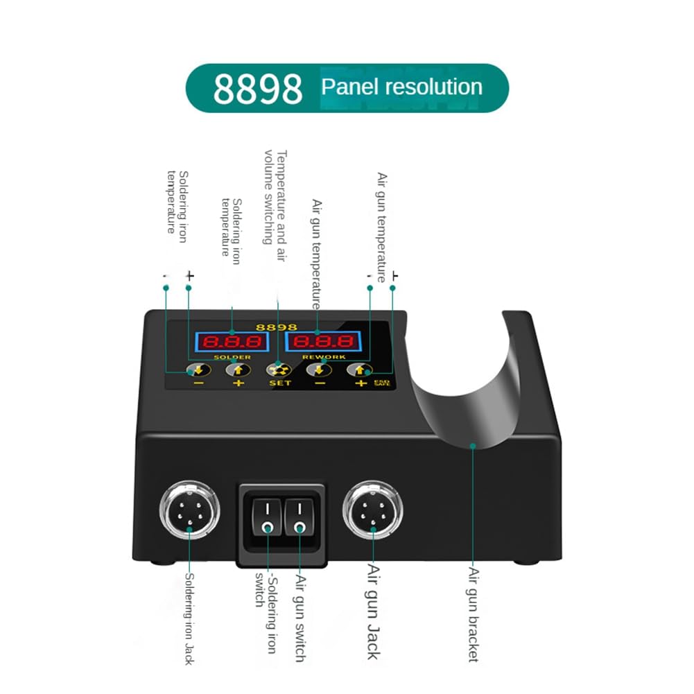EstacióN de Soldadura de Retrabajo 2 en 1 Soldador de Aire Caliente EstacióN de Soldadura con Pantalla Digital Lcd para SMD PCB IC ReparacióN Enchufe de la UE